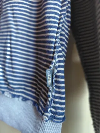 Felpa ragazzo a righe grigio/blu cappuccio