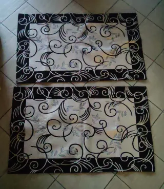 Coppia Tappeti Design Floreale Nero Bianco