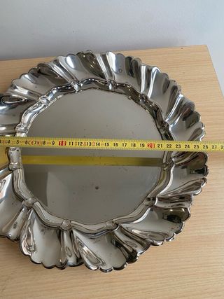 Jarra y bandeja decorativa metal plateado