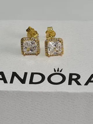 Pendientes Pandora Baño Oro Plata Circonita