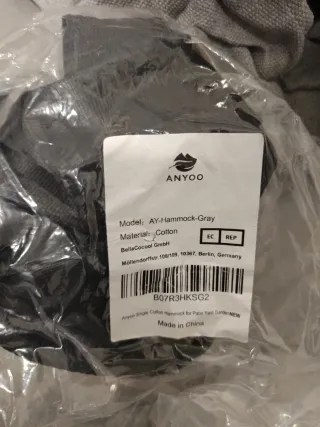 Hamaca colgante tela gris con anilla