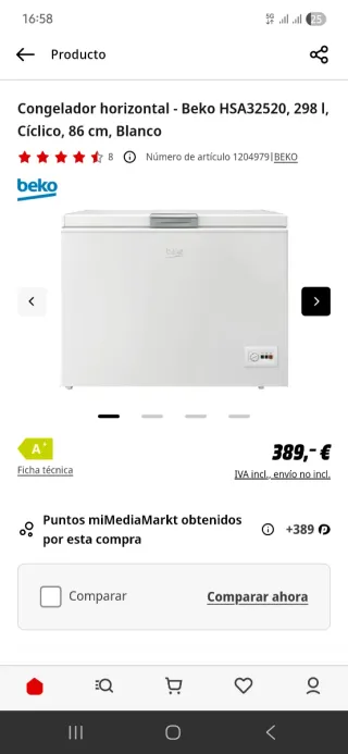 Arcón Congelador Beko 298L Ciclico 86cm