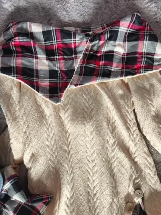 Vestido punto cuadros beige S/M