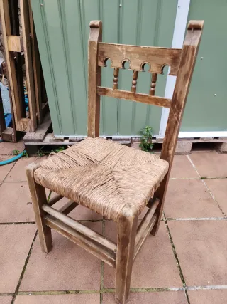 Lote 6 sillas madera asiento enea