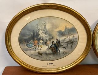 Cuadros Ovales Invierno y Otoño Dorados