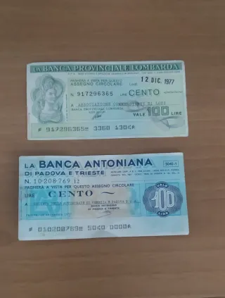 Assegni Circolari 100 Lire - 2 pezzi