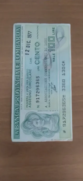 Assegni Circolari 100 Lire - 2 pezzi