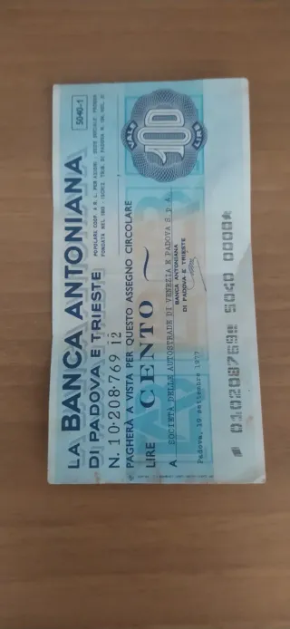 Assegni Circolari 100 Lire - 2 pezzi