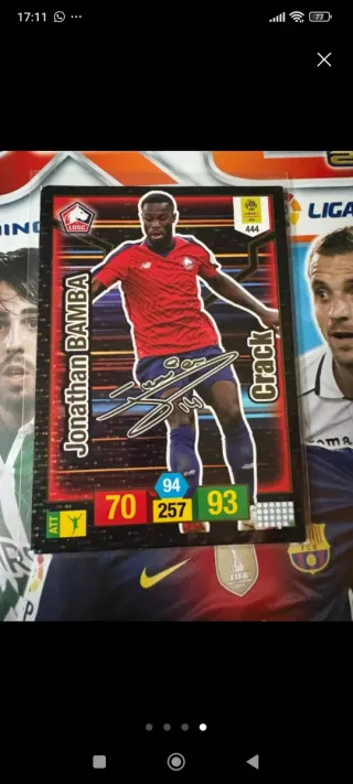 Cromo Jonathan Bamba Lille firmado Adrenalyn XL