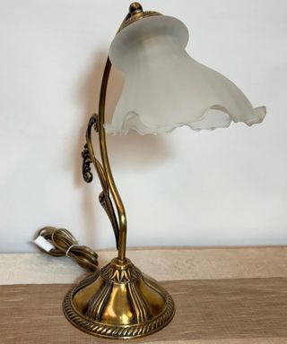 Lámpara Sobremesa Antigua Metal y Cristal