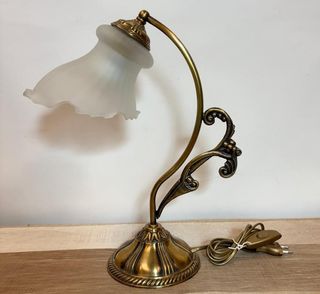 Lámpara Sobremesa Antigua Metal y Cristal