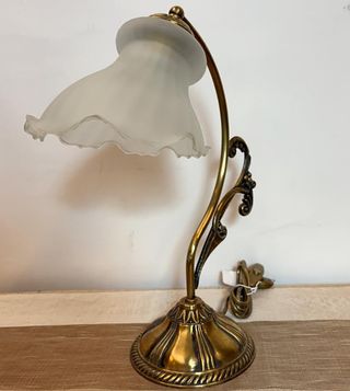 Lámpara Sobremesa Antigua Metal y Cristal