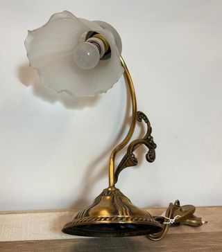 Lámpara Sobremesa Antigua Metal y Cristal