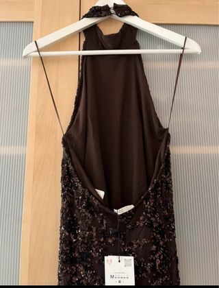 Vestido halter lentejuelas Zara marrón
