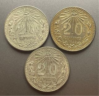 10 monedas México de .720 y una de .420; 1920-1945