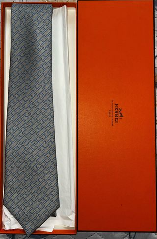 Corbata Hermès Gris y Azul