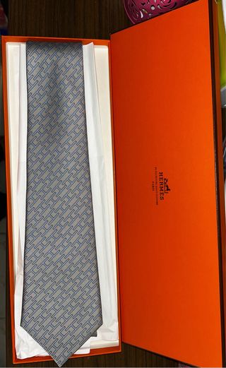 Corbata Hermès Gris y Azul