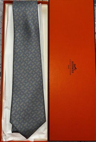 Corbata Hermès Gris y Azul