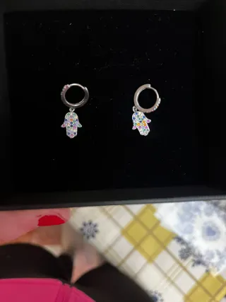 Pendientes de plata mano de fatima multicolor