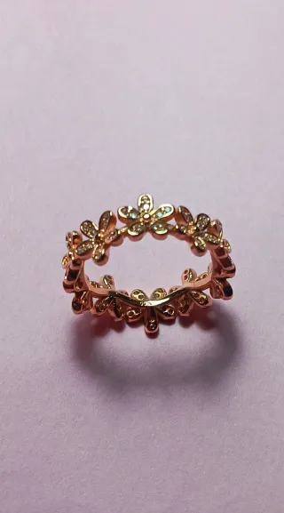 Anillo banda plata 925 margaritas oro