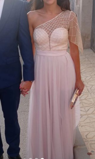 Vestido de fiesta largo rosa y dorado