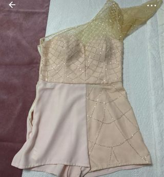 Vestido de fiesta largo rosa y dorado