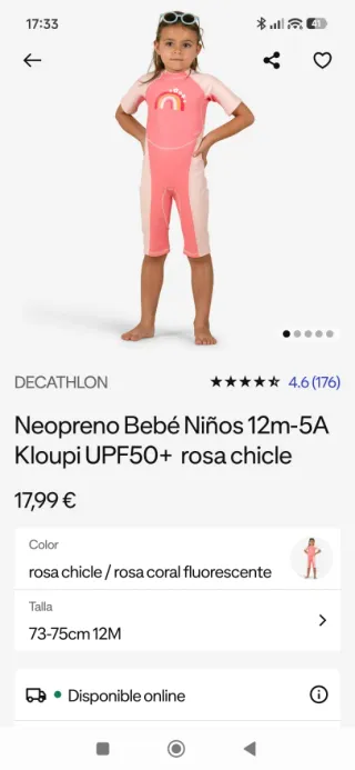 Neopreno bebé rosa 50 UV. 12 meses