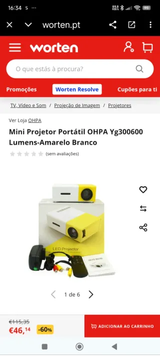 Mini Projetor LED Branco e Amarelo