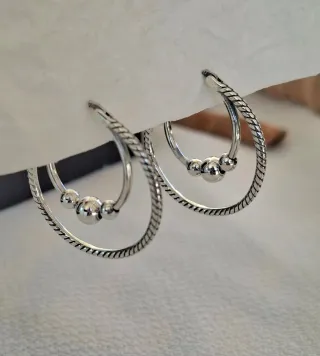 Pendientes Aro Doble Plata Bolas