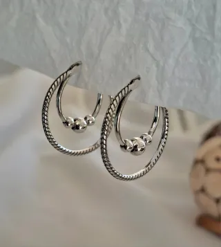 Pendientes Aro Doble Plata Bolas