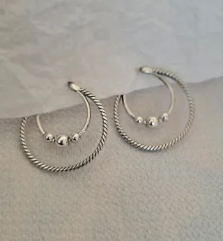 Pendientes Aro Doble Plata Bolas