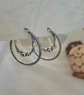 Pendientes Aro Doble Plata Bolas