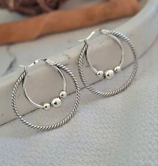 Pendientes Aro Doble Plata Bolas