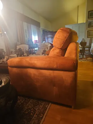 Sofá 3 plazas tela marrón/naranja