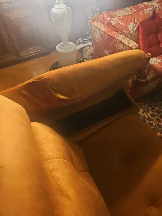 Sofá 3 plazas tela marrón/naranja