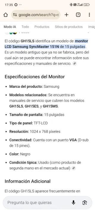 Monitor Samsung 15 4:3 pc ordenador