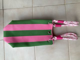 Bolso de mano en tela estilo vintage rosa y verde