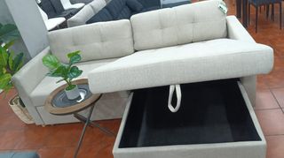 Sofá Cama Chaise Longue Beige