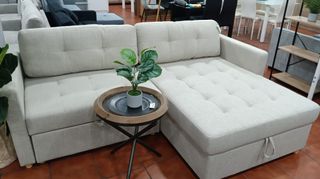 Sofá Cama Chaise Longue Beige