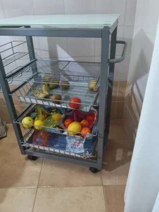 Carro auxiliar cocina cristal y metal