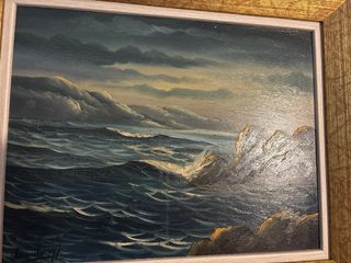 Cuadro Marino Óleo Marco Dorado Vintage