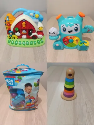 Lote Juguetes Bebé Chicco, Fisher-Price, Mega Blok