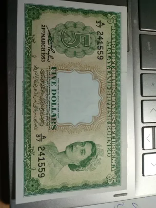 Billete 5 Dólares Malaya Borneo 1953