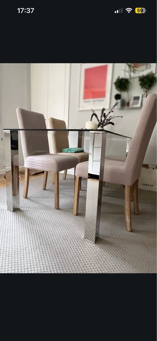 Tavolo da Pranzo in Cristallo e Acciaio Inox El Corte Inglés