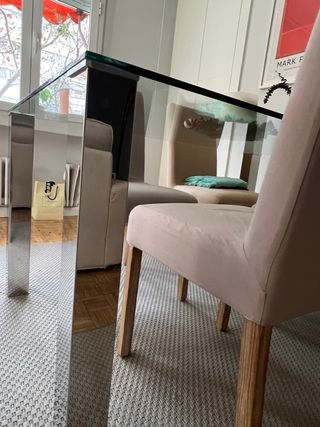 Tavolo da Pranzo in Cristallo e Acciaio Inox El Corte Inglés