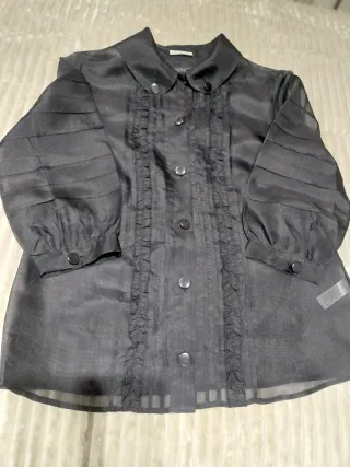 Blusa Massimo Dutti Seda Talla 42 azul oscuro .