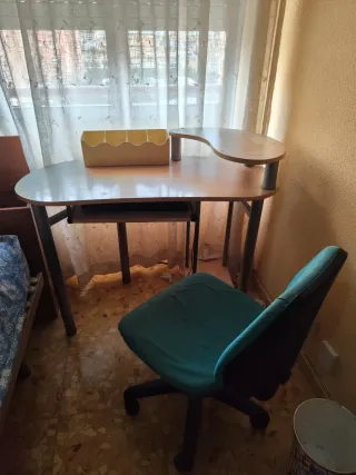 Escritorio madera y sillón tela
