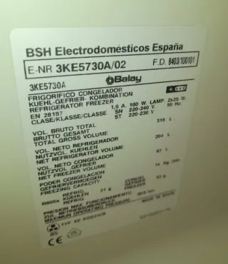 Bandeja Cristal Frigorífico nevera combi Balay