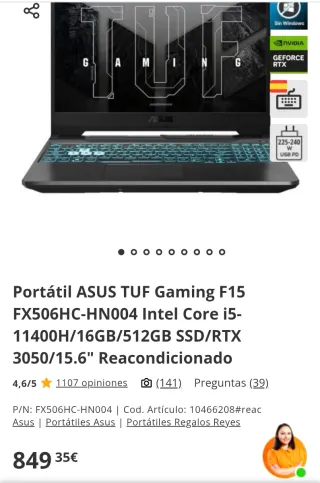 Negociable Portátil Asus TUF Gaming F15 FX506HC