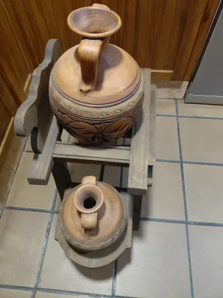 Juego de 3 jarrones de terracota y madera
